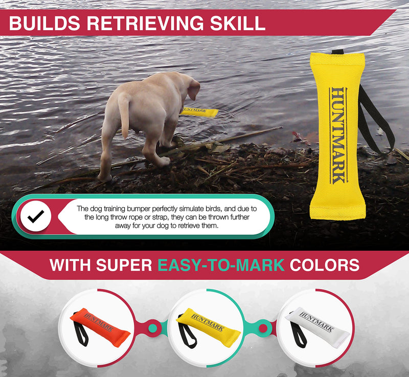 HUNTMARK Firehose Puppy Training Dummy 9.5‚Äù x 2.5‚Äù ‚Äì‚Äì Durable and Reliable Training Puppy - Waterfowl Sporting Dog Retriever Training ‚Äì Bumper for Hunting Puppies Yellow 1 - PawsPlanet Australia