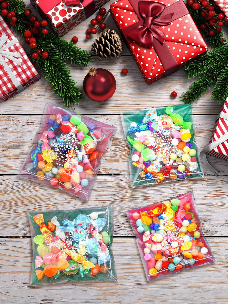 200 Pieces Christmas Treat Bags Clear Self-adhesive Candy Bags Cellophane Plastic Cookie Bags for Party Favors Christmas Decoration (Christmas Tree Style) - PawsPlanet Australia