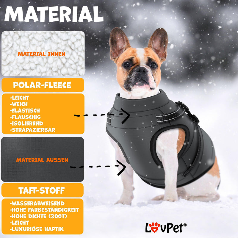 Lovpet® dog jacket dog coat with harness, including 45 poop bags + dispenser, dog winter vest lined waterproof, padded vest with chest strap, reflectors, D-ring XL, anthracite - PawsPlanet Australia