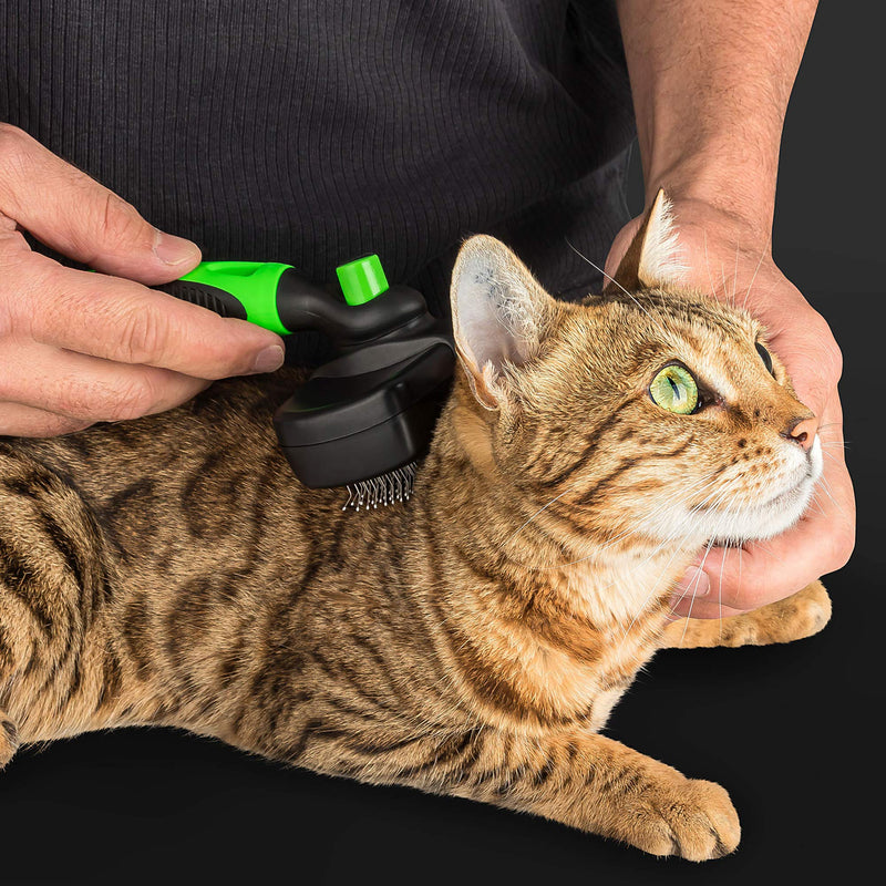 Golden Pets Self-cleaning dog brush & cat brush I Improved version I Suitable for short to long hair I Small - large animals I Quick cleaning I + care manual For medium - large animals - PawsPlanet Australia