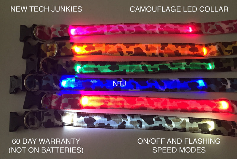 [Australia] - New Tech Junkies Camo LED PET Glow Collar Dog Cat Night Safety Lead Camoflage Adjustable Harness Flash Light Up Blue Camo Medium 