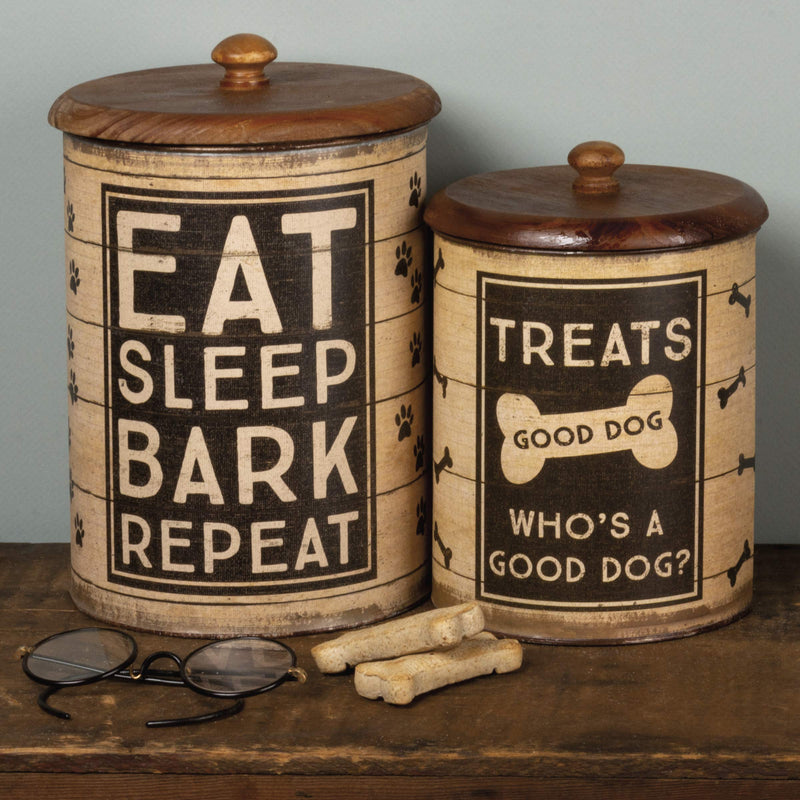 Primitives by Kathy Rustic Treat Tin, 2-piece, Sleep, Bark, Repeat - PawsPlanet Australia