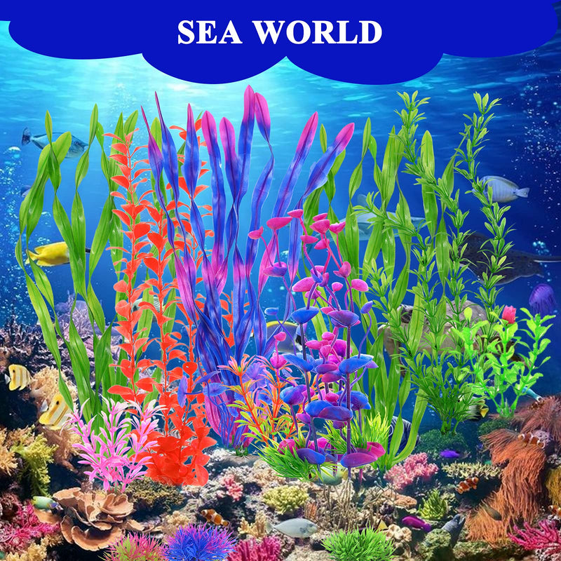 16 Pack Artificial Aquatic Plants Plastic Fish Tank Plants for Household and Office Lifelike Simulation Artificial Aquarium Water Plants Decorations - PawsPlanet Australia