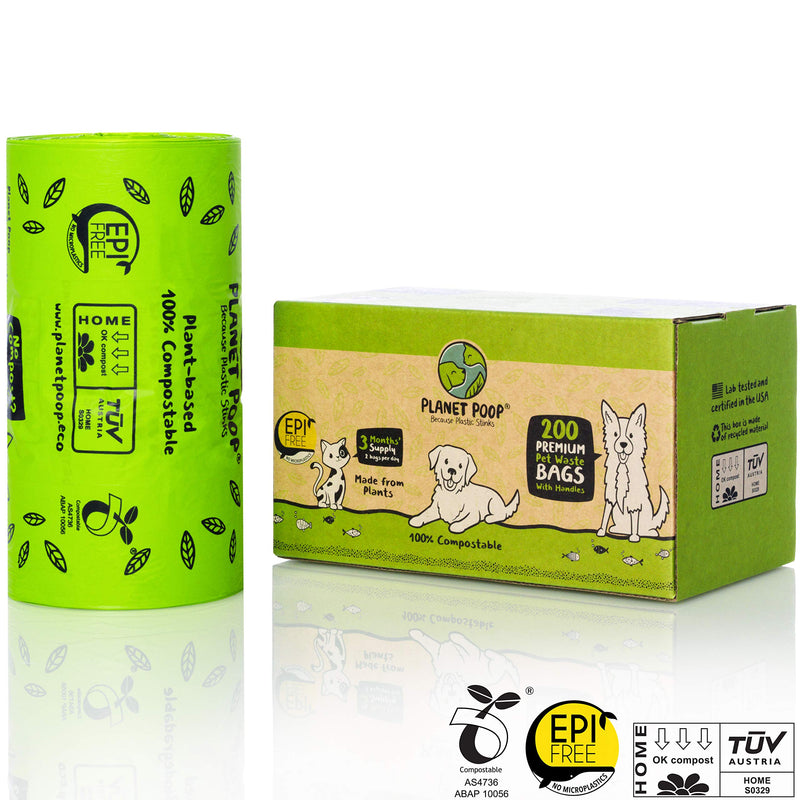 Biodegradable Poop Bags, Dog Waste Bags Compostable, Unscented, Vegetable-Based & Eco-Friendly, Premium Thickness & Leak Proof, Easy Detach & Open, Highest ASTM D6400 Pet Supplies Supports Dog Rescue 200 Count Single Large Roll - PawsPlanet Australia