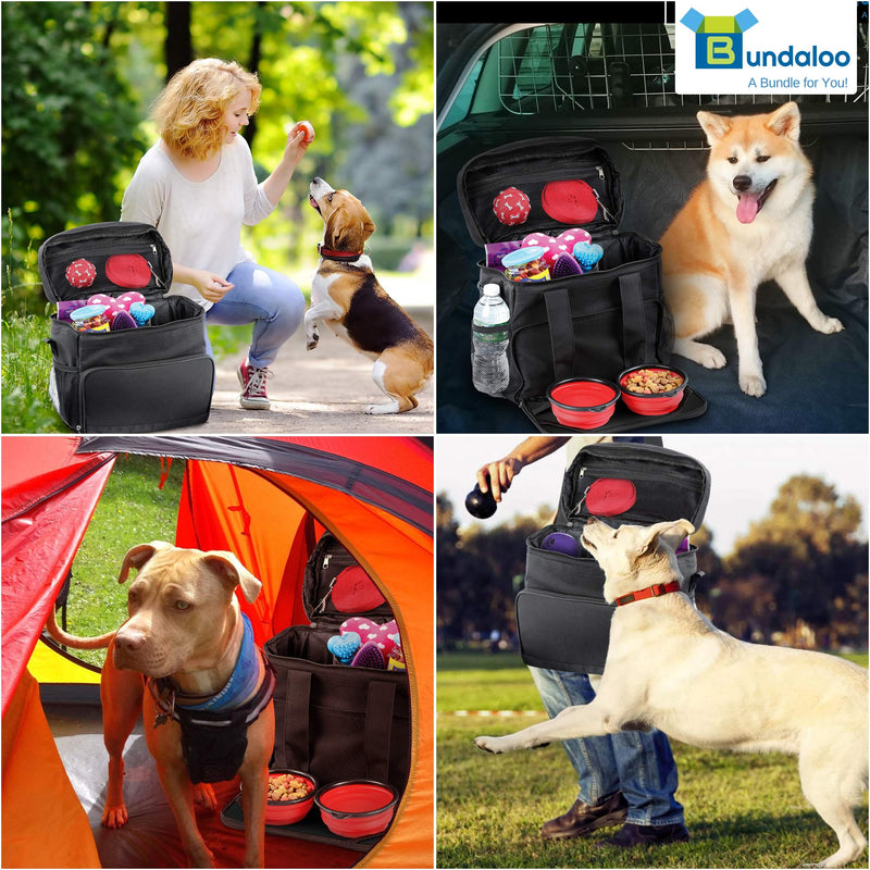 [Australia] - Bundaloo Dog Travel Bag Accessories Supplies Organizer 5-Piece Set with Shoulder Strap | 2 Lined Pet Food Containers, 2 Collapsible Feeding Bowls. Everyday Dogs Essentials 