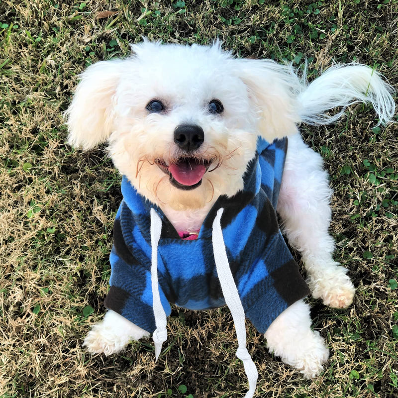 SAWMONG Dog Hoodie,Plaid Flannel Pet Hooded Sweater with Hat Puppy Pullover Sweater Shirt Pet Outfit Apparel with Pocket for Small Medium Puppies Dogs Cats Blue - PawsPlanet Australia