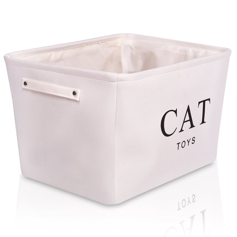 Cream Canvas Cat Toy Basket - High Quality Box for Cats Toy Storage. 40cms (16in) x 30cms (12in) x 25cms (10in) - PawsPlanet Australia