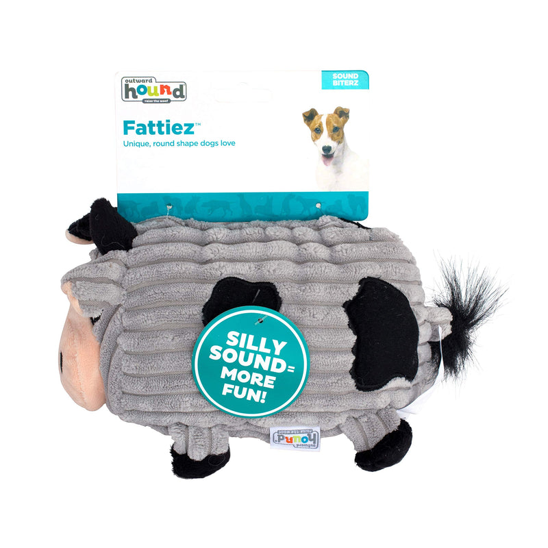 Fattiez Round Squeaky Plush Toy by Outward Hound Grey Cow - PawsPlanet Australia