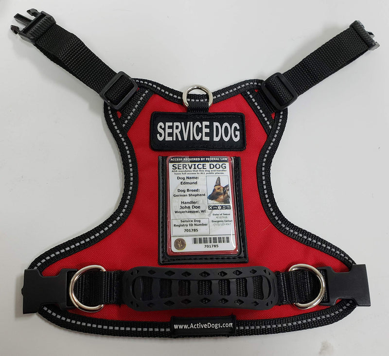 [Australia] - Activedogs No Pull Service Dog Harness - Red - Front D-Ring -Quick Release - Clear ID Pocket Window - Molded Handle for Easy Grab Med/Lg (24"-32") 