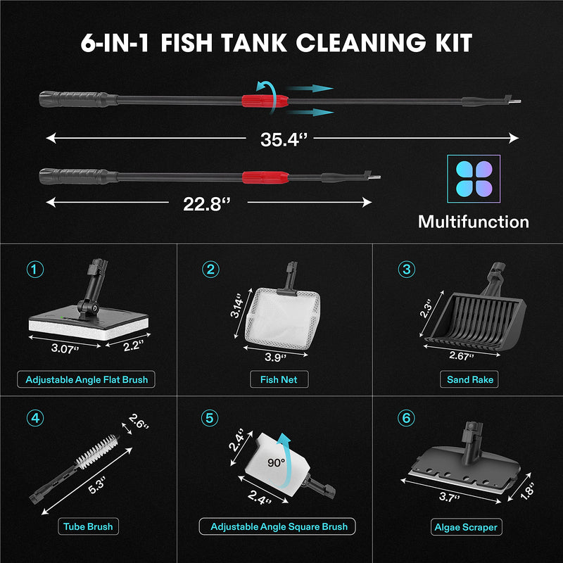 VIVOSUN 6-in-1 Aquarium Cleaning Tools, Adjustable Fish Tank Clean Kit with Long Telescopic Handle - PawsPlanet Australia