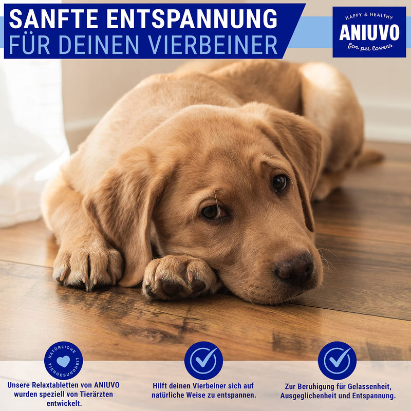 ANIUVO® Relaxation Tablets [90 pieces] Natural sedative for dogs with valerian, hemp powder, taiga root & magnesium gluconate - dog sedative for stress & anxiety - Made in Germany 90 tablets - PawsPlanet Australia