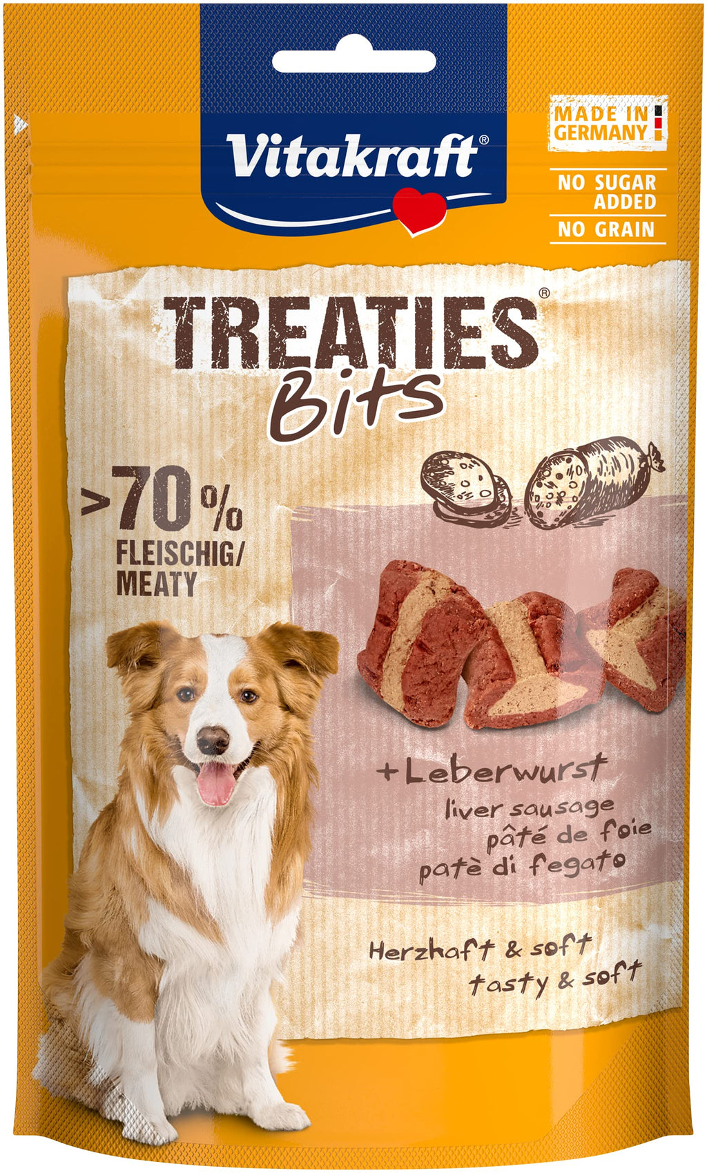 Vitakraft Treaties Bits, dog treats, with liver sausage, with a high meat content, ideal as a reward and training (1x 120g) 120 g (pack of 1) - PawsPlanet Australia