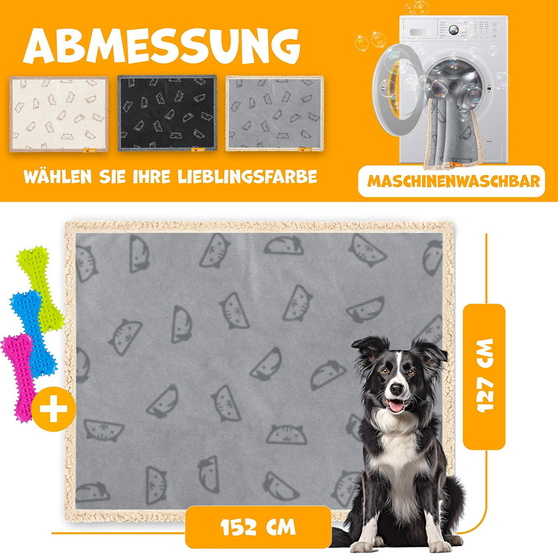 Lovpet® Waterproof Dog Blanket, Fleece Pet Blanket Cat Blanket + 3X Chew Bones, for Medium and Large Dogs, Cats, 152 x 127 cm, XL, Machine Washable, Double-Sided Sofa Cover Protector Gray XL (152 x 127 cm) - PawsPlanet Australia