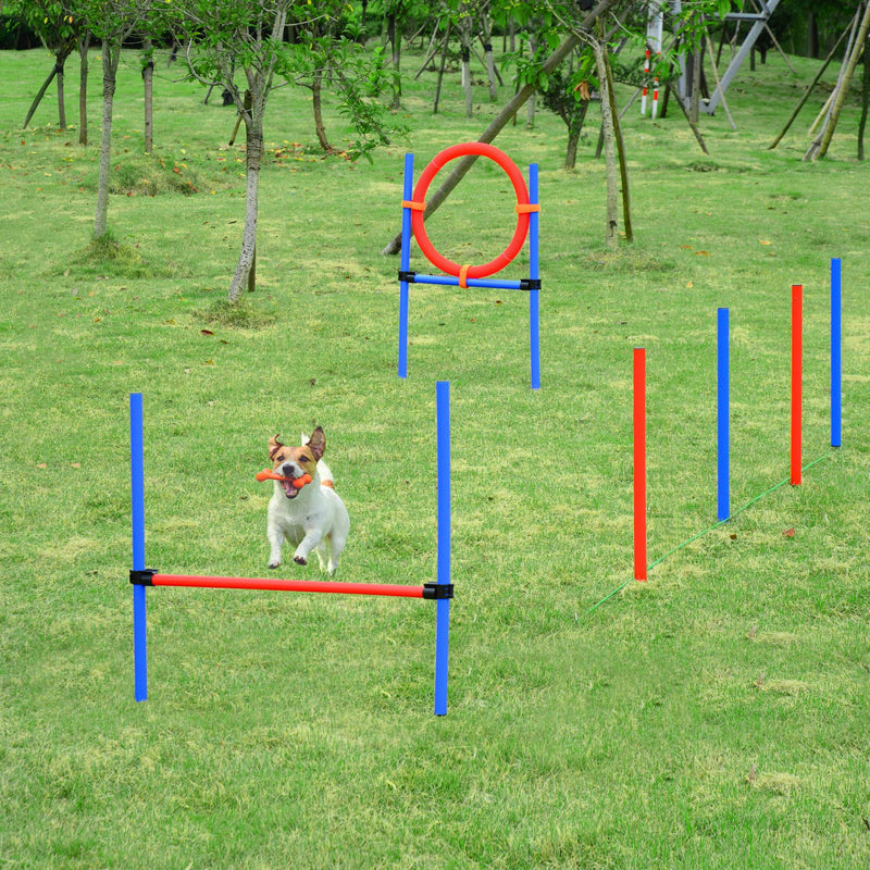 PawHut Pet Agility Training Equipment Dog Play Run Jump Obedience Training Set Adjustable (Pole + Hoop + Hurdle) - PawsPlanet Australia
