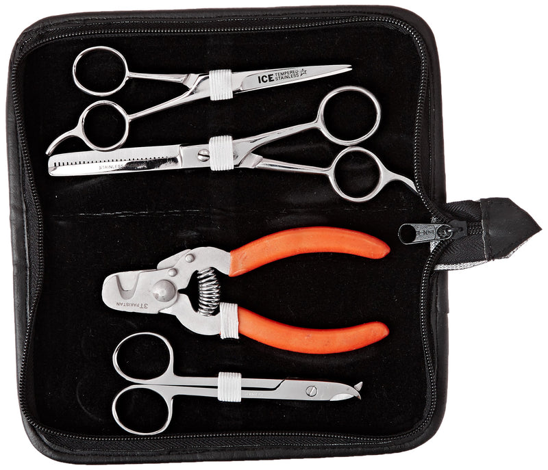 [Australia] - Tamsco Delux e Grooming Set of 4 (B-166, B-174, T-M176A, T-M175) Red Zipper Case Stainless Steel Compact 4 Piece Set Permanent Finger Rest 