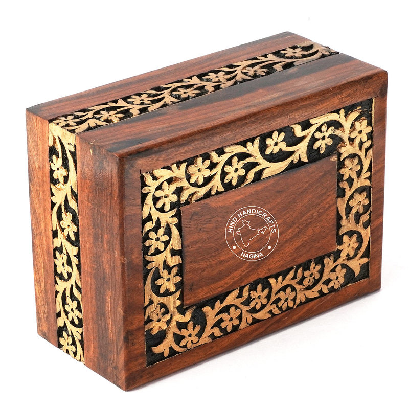 Hind Handicrafts Handmade & Handcrafted Rosewood Borders Engraving Wooden Cremation Urns for Human Ashes Adult, Funeral Urn Box (Medium : 7" x 5.5" x 3.5" - 93lbs or 42kg, Golden Border) Medium : 7" x 5.5" x 3.5" - 93lbs or 42kg - PawsPlanet Australia
