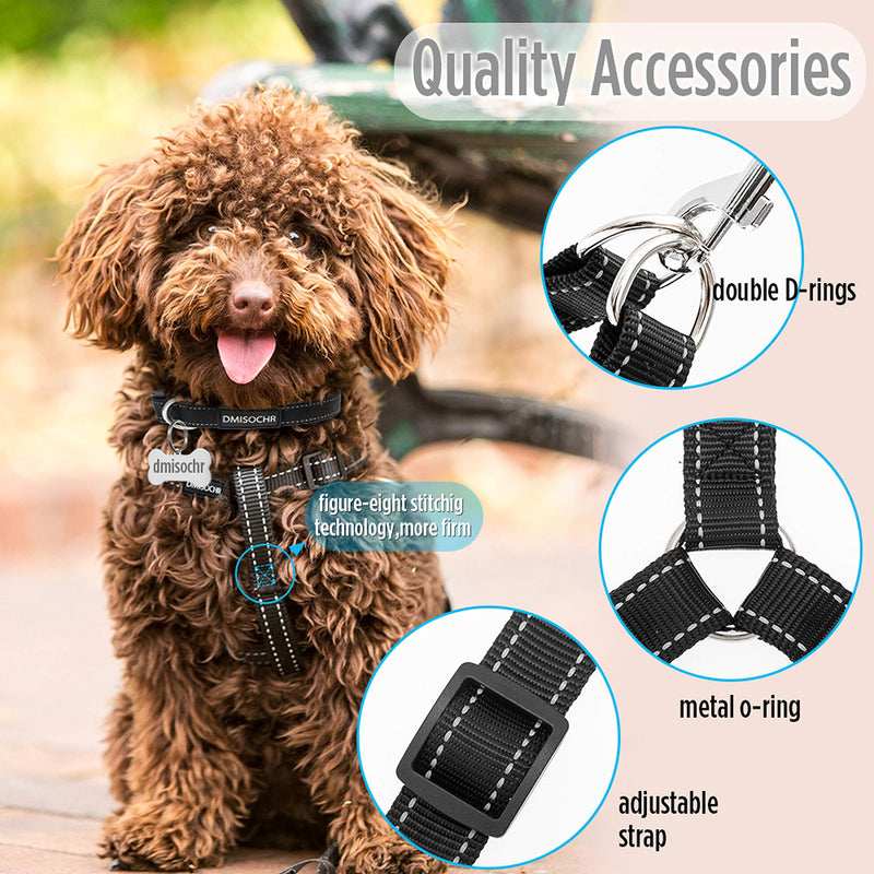 DMISOCHR Dog Harness and Leash Set with Collar - No Pull Dog Harness for Small, Medium, Large Dogs - Step in Dog Harness Escape Proof for Walking Running Hiking Camping - Reflective Doggy Harness SMALL ( chest size: 14.8"-21") - PawsPlanet Australia