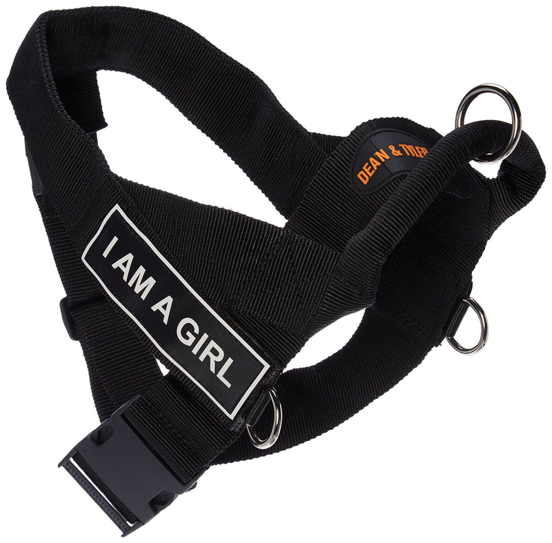 [Australia] - Dean & Tyler DT Universal Fun No Pull Dog Harness with Velcro Patches, Black Medium I Am A Girl 