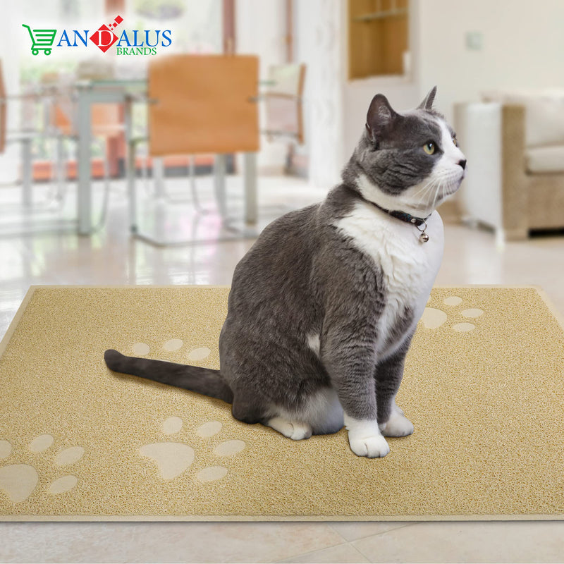 ANDALUS Cat Litter Mat - Kitty Litter Trapping Mat for Litter Boxes - Kitty Litter Mat to Trap Mess, Scatter Control - Washable Indoor Pet Rug and Carpet - Beige, Small (15.75" x 11.75") Small (15.75" x 11.75") - 1 Pack - PawsPlanet Australia