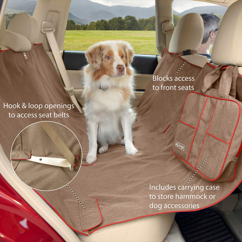 Kurgo Dog Car Seat Cover, Wander Hammock, Water Resistant, Heather Nutmeg, 1.31519274376416 kg Seat Coverage 55" Wide Heather Nutmeg Khaki - PawsPlanet Australia