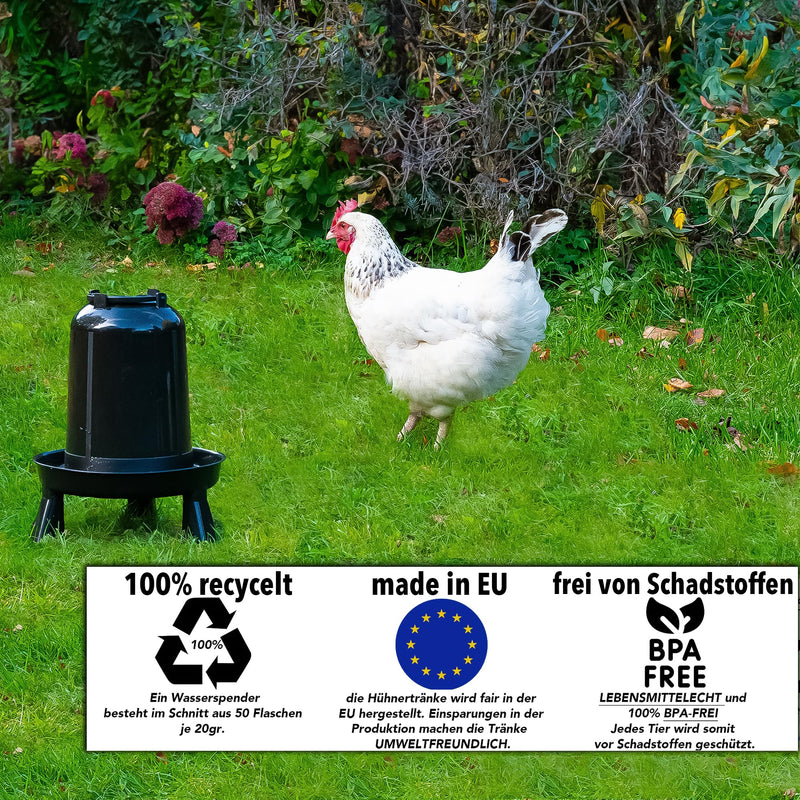 STUPSI chicken drinker 100% recycled 1.5 liters in black | Heated & frost-proof poultry drinkers | Waterer with feet or hanging for quails, chickens and any other poultry | Made in Europe 1.5L - PawsPlanet Australia