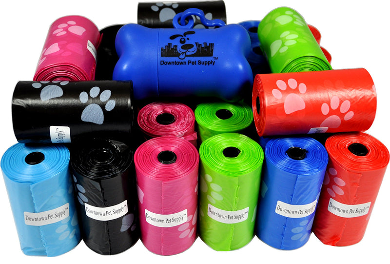 700 Pet Waste Bags, Dog Waste Bags, Bulk Poop Bags on a roll, Clean up poop bag refills - (Color: Rainbow of Colors with Paw Prints) + FREE Bone Dispenser, by Pet Supply City LLC - PawsPlanet Australia