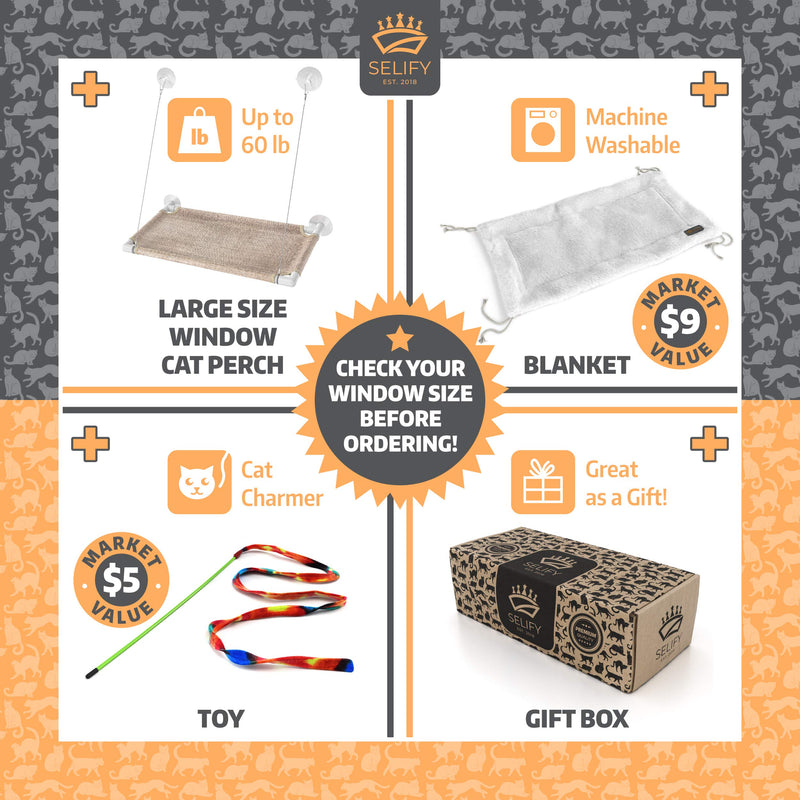 [Australia] - Cat Window Hammock - Free Fleece Blanket and Toy – Extra Large and Sturdy – Holds Two Large Cats – Easy to Assemble! 