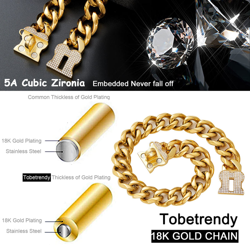 ToBeTrendy Dog Chain Collar Metal Chain with Bling Bling Design Secure, 18K Gold Cuban Link Chain 19MM Strong Heavy Duty Chew Proof Walking Collar for Small Medium Large Dogs(Flower Buckle, 12") Flower Buckle 12"(For Dog Neck 9.5-11.5") - PawsPlanet Australia