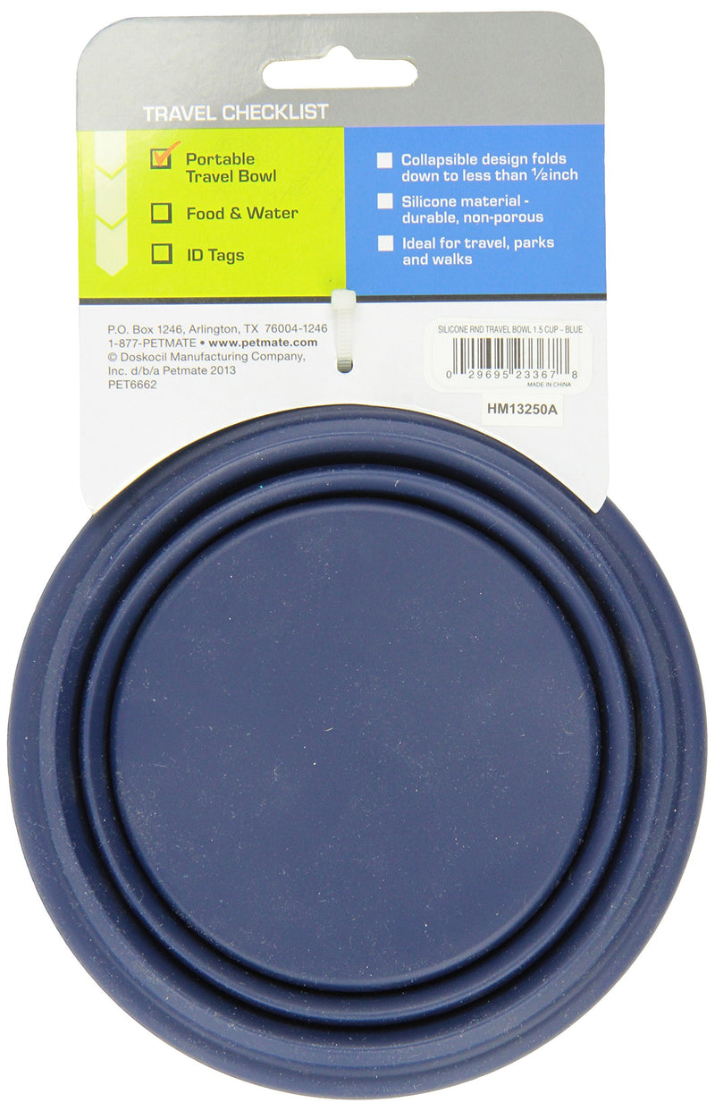 [Australia] - Petmate 23368 Silicone Round Travel Bowl for Pets, 1.5 CUP NAVY BLUE 