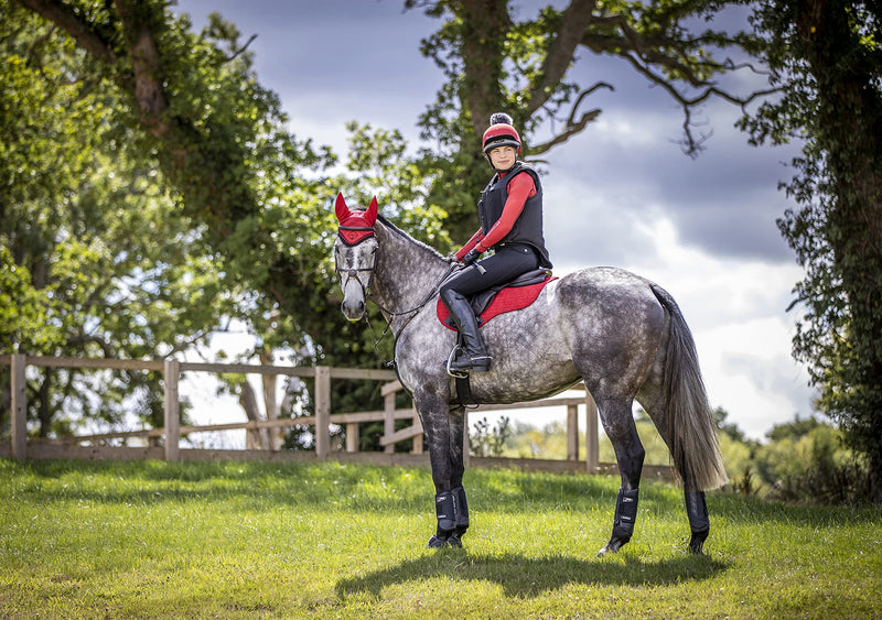 LeMieux Classic Crochet Fly Hood with Comfortable Lycra Ears - Sport Horse Wear for Competitive Rider M Chilli - PawsPlanet Australia