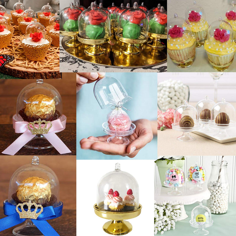 Plastic Mini Cake Plate Stand with Dome Cover, Gold, 12 Pieces - PawsPlanet Australia