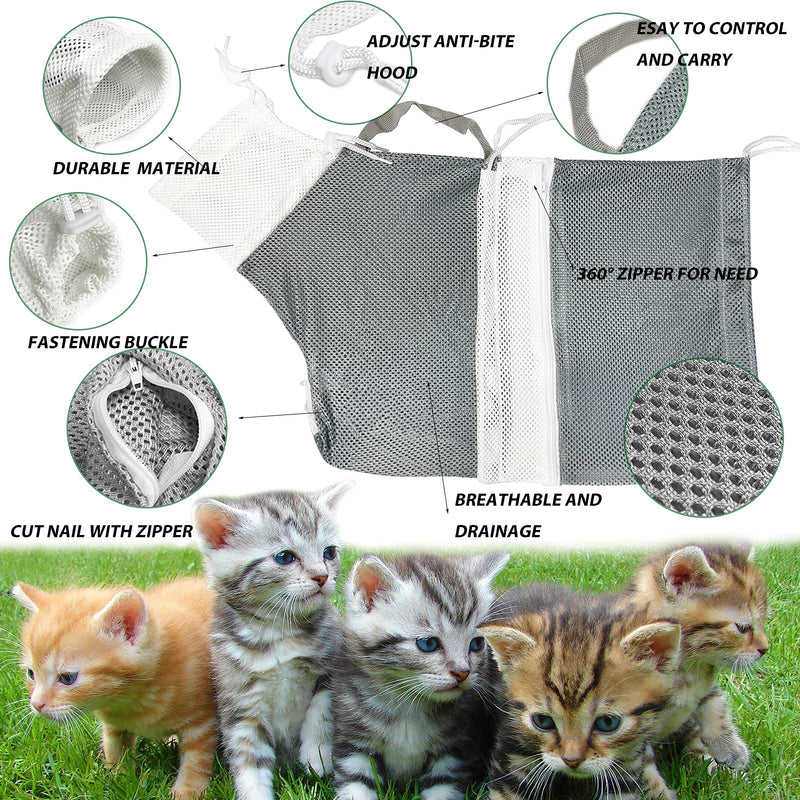 Cat Bathing Grooming Shower Bag Net Bag Adjustable Multifunctional Breathable Anti-Bite and Anti-Scratch Restraint with Pets Nail Clippers and Trimmers for Cat’s Bathing Cleaning Tools (5pcs Gray) 5pcs Gray - PawsPlanet Australia