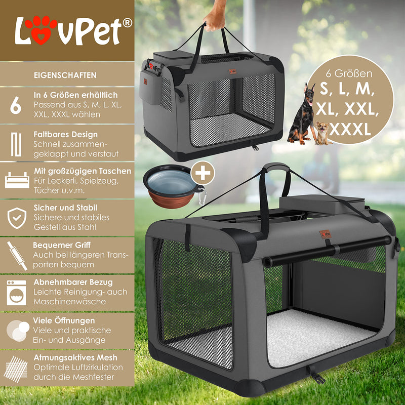 Lovpet® dog box foldable dog transport box including dog bowl S 49.5x34.5x35cm transport bag dog bag transport box for pets, dogs and cats pet transport box anthracite - PawsPlanet Australia