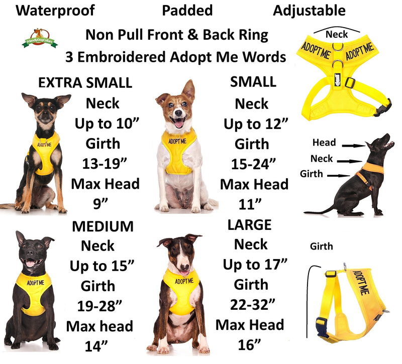 [Australia] - Dexil Limited Adopt ME (I Need A New Home) Yellow Color Coded Non-Pull Front and Back D Ring Padded and Waterproof Vest Dog Harness Prevents Accidents by Warning Others of Your Dog in Advance Large Harness 22-32inch Chest/Girth 