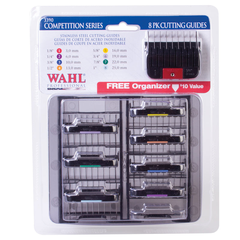 Wahl Stainless Steel Comb Attachments, Combs for Standard Max 45, Durable Plastic Combs, Colour Coded Tabs, Set of 8, Easy Organisation, Clipper Guide Combs, Additional Cutting Lengths - PawsPlanet Australia