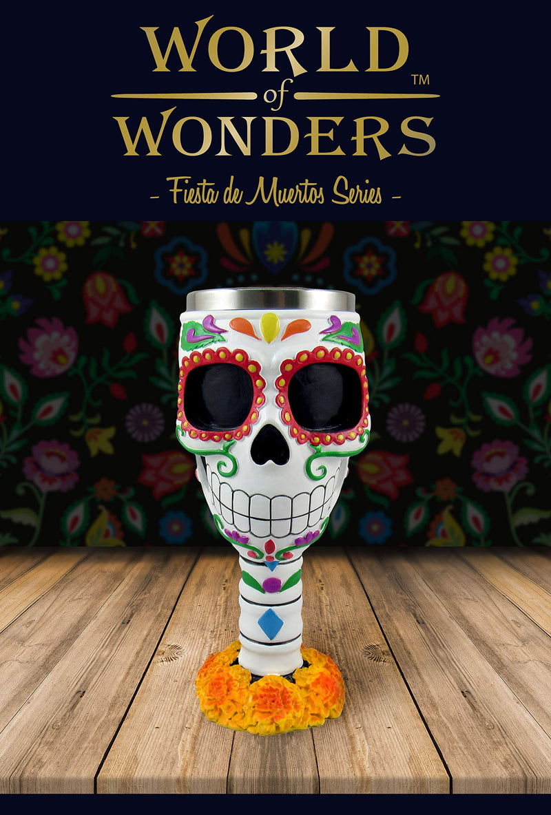 World of Wonders Sugar Skull Drink Goblet | Halloween Drinkware and Dia de Los Muertos Decorations | Fiesta Sugar Skull Decorations Gothic Party Decor - 8" - PawsPlanet Australia