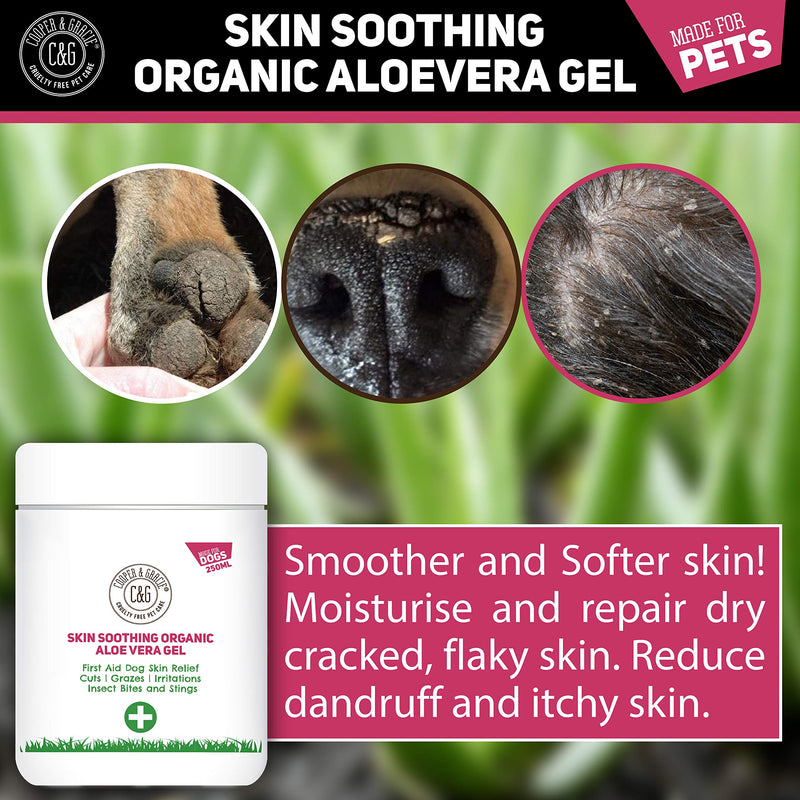 C&G Pets | Skin Soothing Organic Aloe Vera Gel 250ml | 100% Food Grade Aloe Vera Vitamins Mineral Amino Acids | Soothes Calms Cools Moisturizes Insect Bitten Scaly Scabby Flabby Skin - PawsPlanet Australia