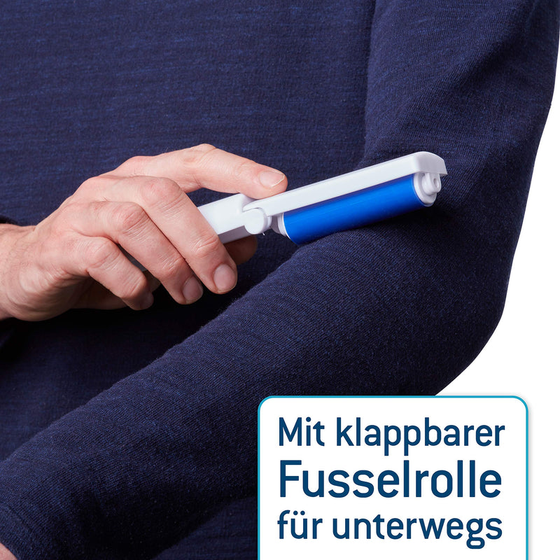 Lint brush in a set with foldable lint roller - reusable pet hair remover with extremely easy cleaning - can also be used as a clothes brush, manual, blue - PawsPlanet Australia