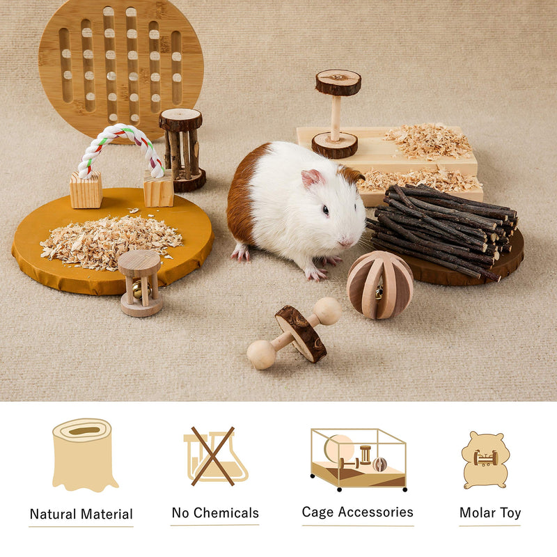 JanYoo Guinea Pig Toys Chinchilla Hamster Roller Rat Chews Toys Bunny Rabbits Bird Exercise Molar Wooden (Pack of 7) - PawsPlanet Australia