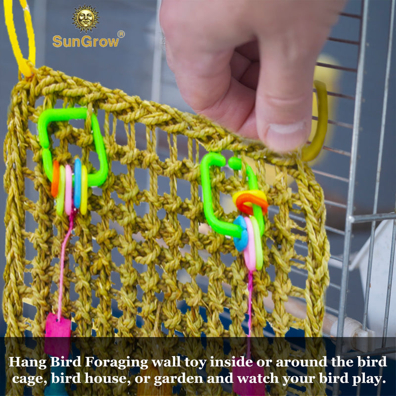 [Australia] - SunGrow Bird Foraging Wall Toy with Hanging Hook, 12.6x13.75 Inches, Edible Seagrass Woven Mat, Beak Exercise and IQ Simulation of Small and Medium Bird, Suitable for Wide Variety of Birds, 1 Piece 