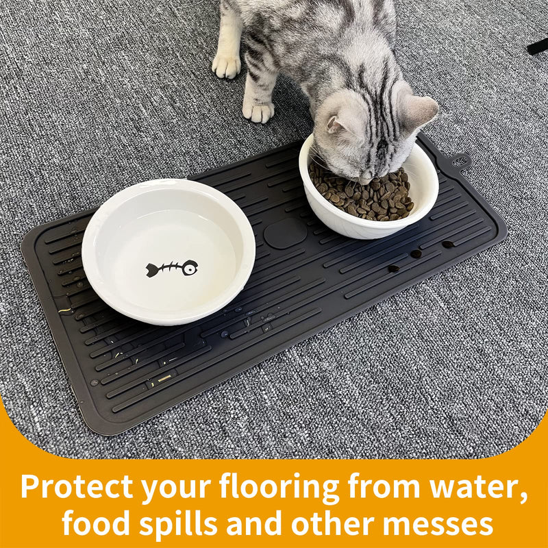 Ptlom Pet Placemat for Dog and Cat, Mat for Prevent Food and Water Overflow, Suitable for Medium and Small Pet 18" * 8" Black - PawsPlanet Australia