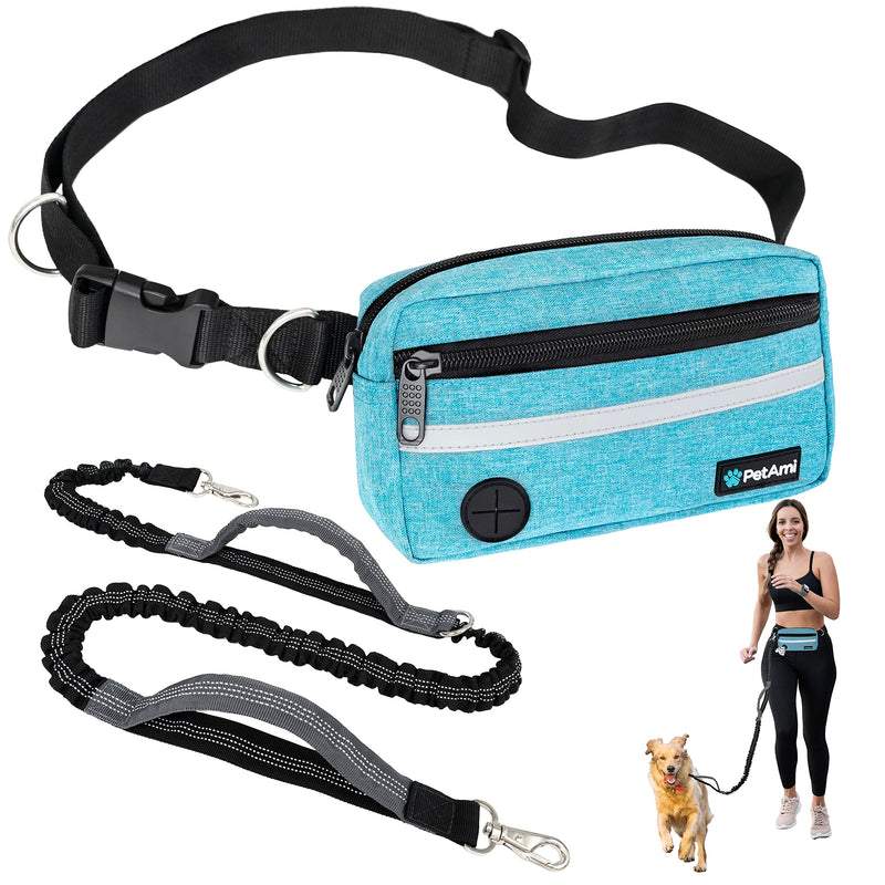 PetAmi Hands Free Dog Leash, Dog Running Leash Belt for Walking, Jogging, Dog Waist Zipper Pouch with Poop Bag Dispenser, Dual Padded Handles, Reflective Durable Bungee Leash, Single 1 Leash Charcoal Grey - PawsPlanet Australia