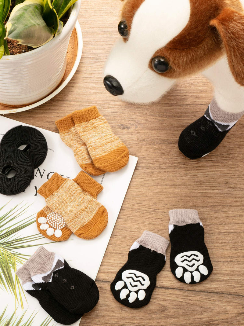 [Australia] - 16 Pieces Anti-Slip Pet Socks Dog Socks Pet Paw Protectors Traction Control for Small Breed Dogs Indoor Wear with 2 Rolls Grips 