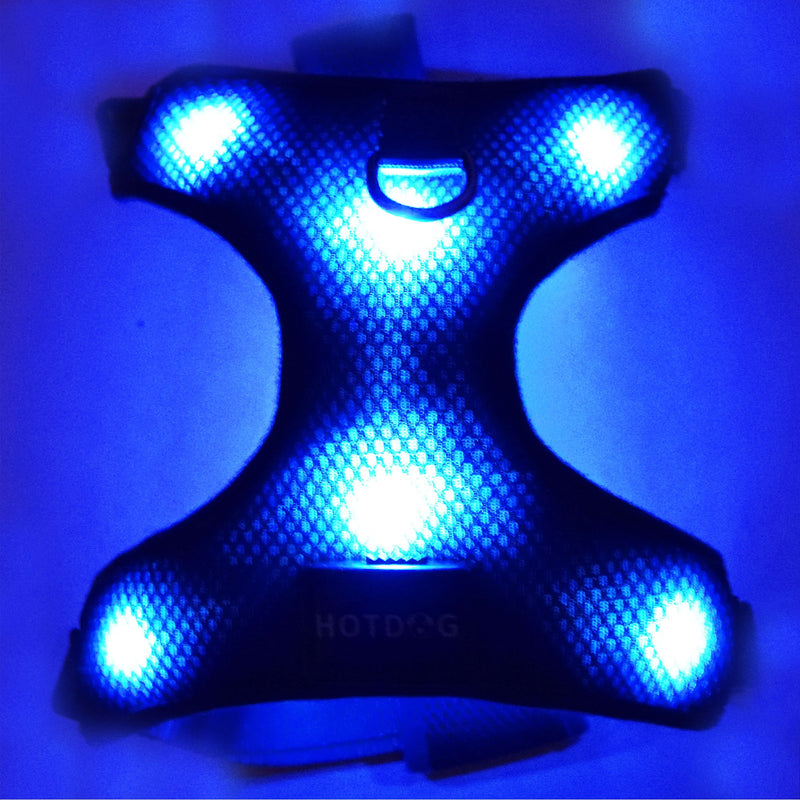 EXPERSOL HOTDOG USB Rechargeable LED Dog Harness. Soft Mesh Harness No Pull Lighted Safety Harness. Increased Visibility & Safety Over LED Dog Collar. (Large, Blue) - PawsPlanet Australia