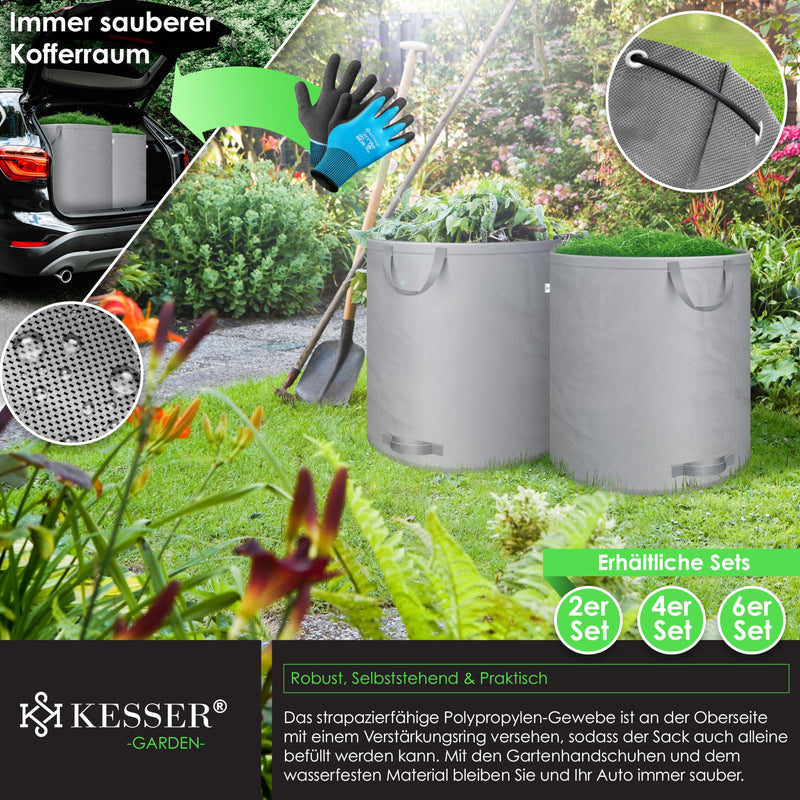KESSER® Garden Bag 2x 500L Set of Leaf Bags Garden Waste Bags Including Gloves - Self-Standing 4 Handles Stable Robust & Foldable - Leaf Bags Lawn Cuttings Garden Bags for Garden Waste Green Cuttings Gray 2x 500 Liters - PawsPlanet Australia