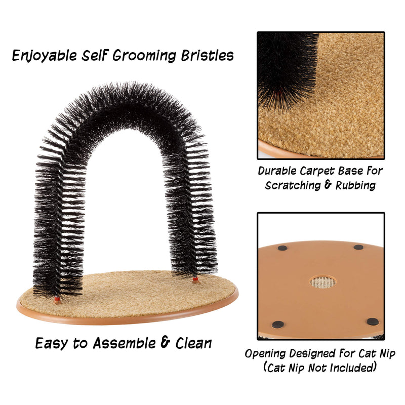 PETMAKER Self Grooming Cat Arch- Bristle Ring Brush and Carpet Base Groomer, Massager, Scratcher for Controlling Shedding, Healthy Fur and Claws - PawsPlanet Australia