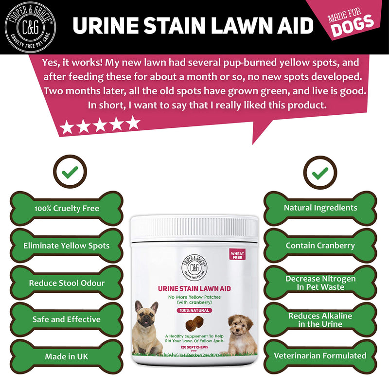 C&G Pets | URINE STAIN LAWN AID FOR PUPPIES 120 SOFT CHEWS | ELIMINATE YELLOW SPOTS AND REDUCE STOOL ODOUR | DECREASE NITROGEN & ALKALINE IN PET WASTE | VETERINARIAN FORMULATED - PawsPlanet Australia