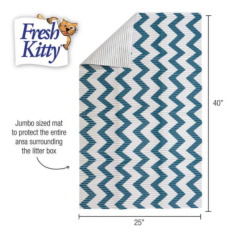 Fresh Kitty Durable XL Jumbo Foam Litter Mat – Phthalate and BPA Free, Water Resistant, Traps Litter from Box, Scatter Control, Easy Clean Mats – Chevron, Blue/White Chevron (9035) - PawsPlanet Australia