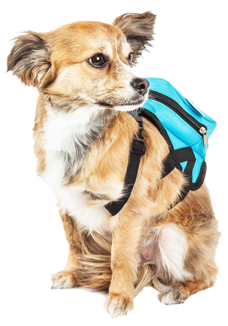 [Australia] - Pet Life 'Waggler Hobbler' Large-Pocketed Compartmental Animated Dog Harness Backpack Medium Blue 