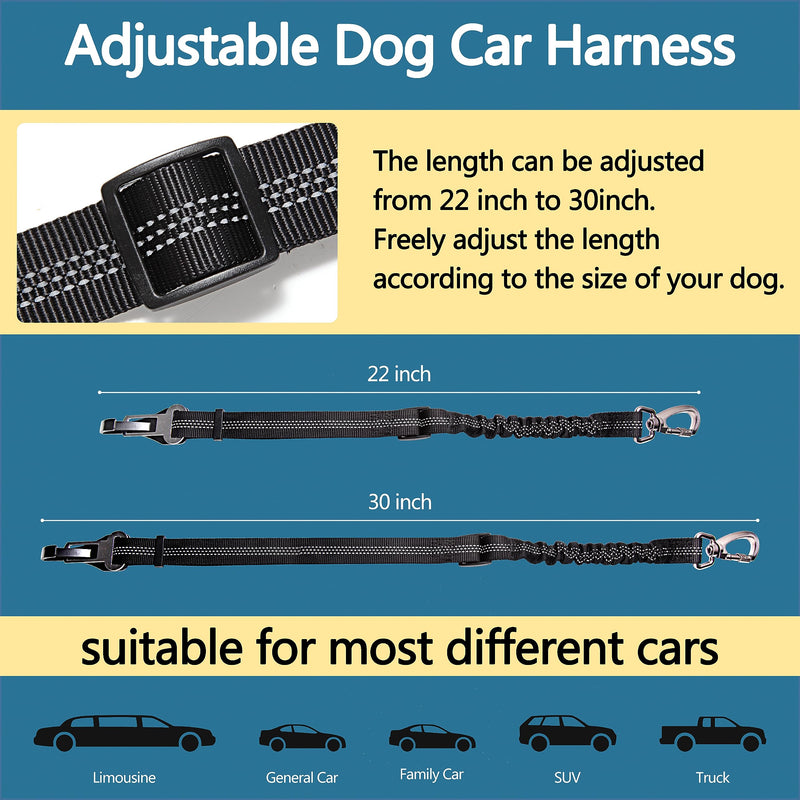 Decyam Dog Car Seat Belt Heavy Duty Durable Dog Car Harness 60-78cm Adjustable Elastic Bungee Dog Seat Belt for Small Medium Large Dogs Black - PawsPlanet Australia